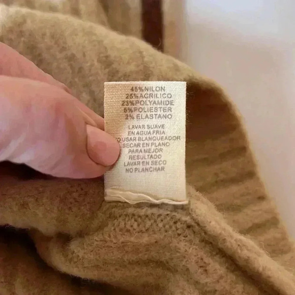 MYSTREE ROUND NECK RIBBED KNIT PULLOVER SWEATER BEIGE BROWN PIPING SIZE LARGE - Picture 7 of 7